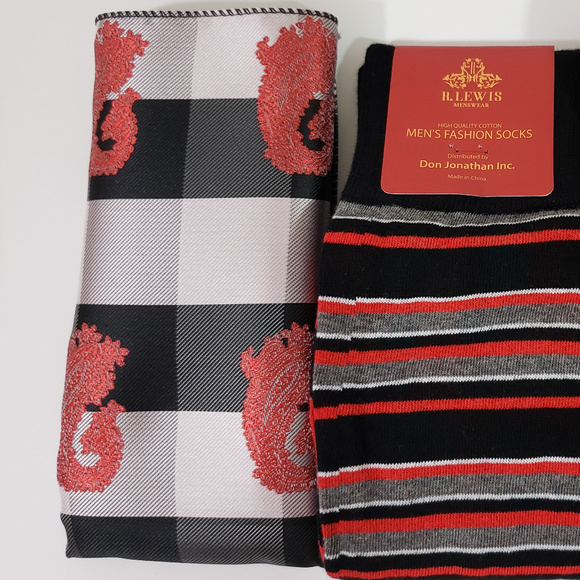 Necktie Hanky Socks Box Set by R Lewis RG002 Red - Picture 3 of 6